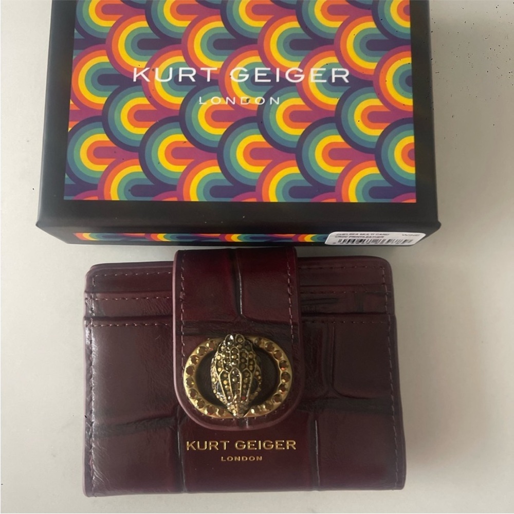 Kurt Geiger wine color Card Holder with Gold Emblem